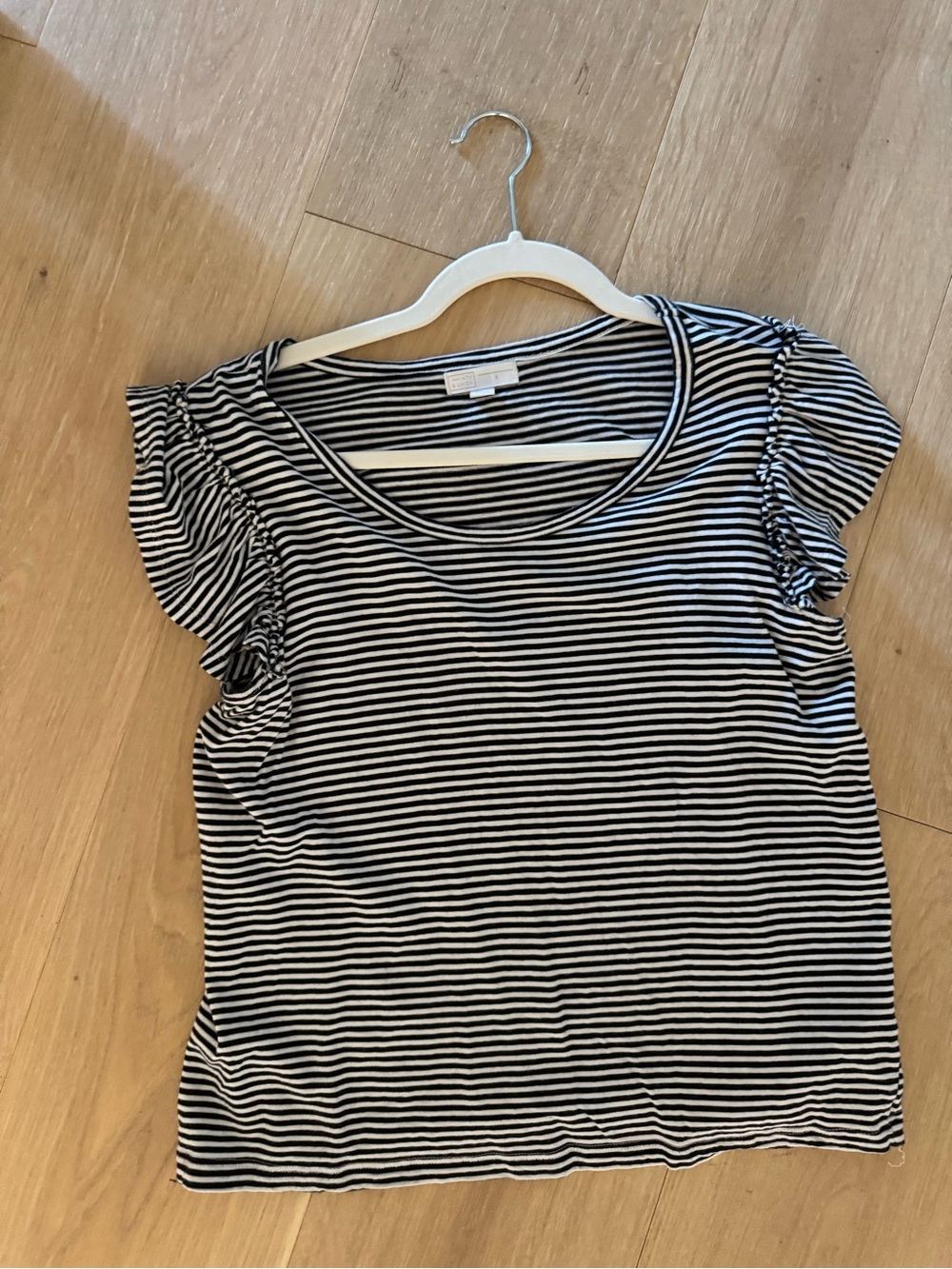14th and Union Striped Black and White Ruffle Sleeve Top